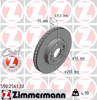ZIMMERMANN Bremseskive 590256120 foraksel ventileret 255mm 25mm for TOYOTA LEXUS TOYOTA (FAW)