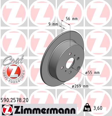ZIMMERMANN Bremseskive 590257820 bagaksel fuld 269mm 9mm for TOYOTA TOYOTA (FAW)