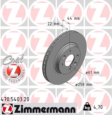 ZIMMERMANN Bremseskive 470540320 foraksel ventileret 258mm 22mm for RENAULT DACIA SMART