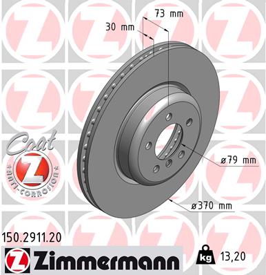 ZIMMERMANN Bremseskive 150291120 foraksel ventileret 370mm 30mm for BMW