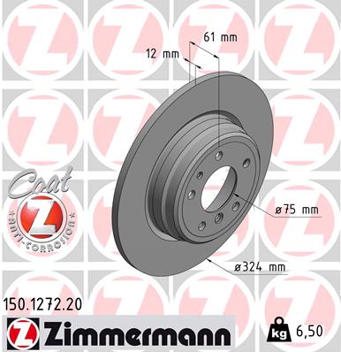 ZIMMERMANN Bremseskive 150127220 bagaksel fuld 324mm 12mm for BMW