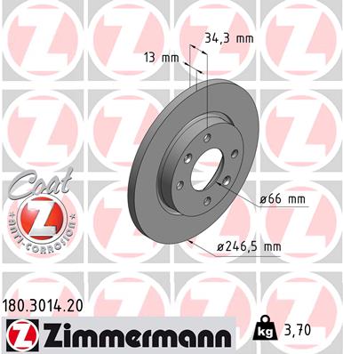 ZIMMERMANN Bremseskive 180301420 foraksel fuld 246mm 13mm for CITROËN/PEUGEOT