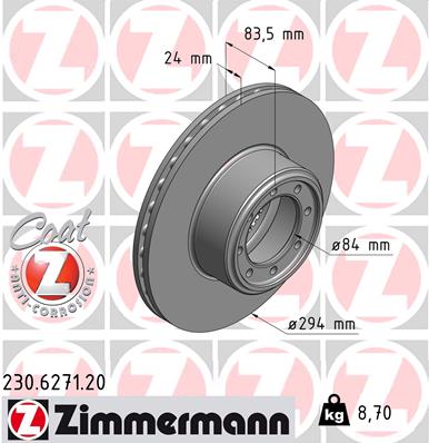ZIMMERMANN Bremseskive 230627120 bagaksel ventileret 294mm 24mm for IVECO