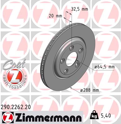 ZIMMERMANN Bremseskive 290226220 bagaksel ventileret 288mm 20mm for JAGUAR