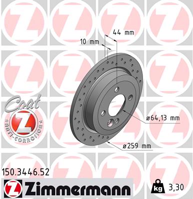 ZIMMERMANN Bremseskive 150344652 bagaksel perforeret 259mm 10mm for MINI