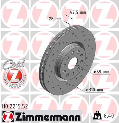 ZIMMERMANN Bremseskive 110221552 foraksel perforeret 310mm 28mm for ALFA ROMEO