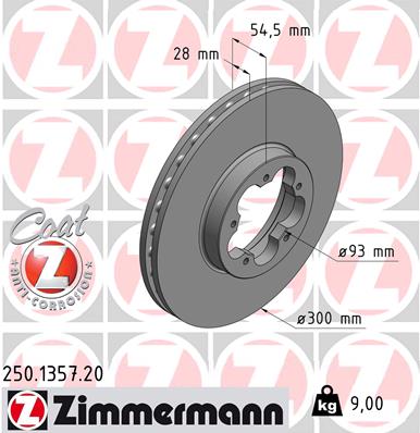 ZIMMERMANN Bremseskive 250135720 foraksel ventileret 300mm 28mm for FORD