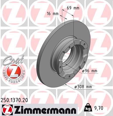 ZIMMERMANN Bremseskive 250137020 bagaksel fuld 308mm 16mm for FORD