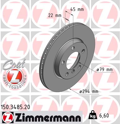 ZIMMERMANN Bremseskive 150348520 foraksel ventileret 294mm 22mm for MINI