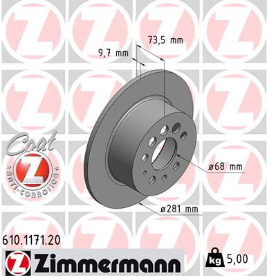ZIMMERMANN Bremseskive 610117120 bagaksel fuld 281mm 10mm