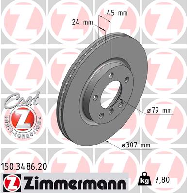 ZIMMERMANN Bremseskive 150348620 foraksel ventileret 307mm 24mm for MINI