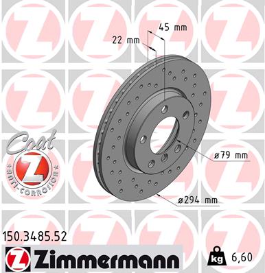 ZIMMERMANN Bremseskive 150348552 foraksel perforeret 294mm 22mm for MINI