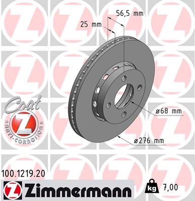 ZIMMERMANN Bremseskive 100121920 foraksel udvendig ventileret 276mm 25mm for AUDI