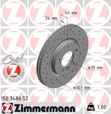 ZIMMERMANN Bremseskive 150348652 foraksel perforeret 307mm 24mm for MINI