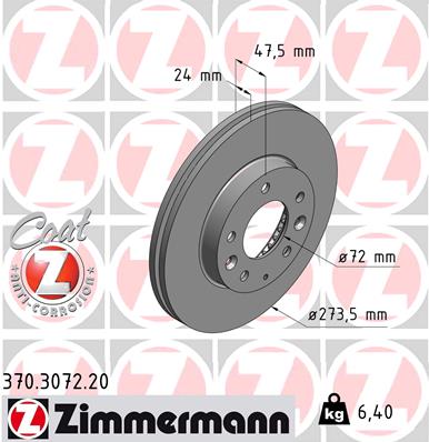 ZIMMERMANN Bremseskive 370307220 foraksel ventileret 274mm 24mm for MAZDA MAZDA (FAW)