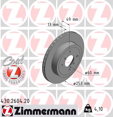 ZIMMERMANN Bremseskive 430260420 foraksel ventileret 253mm 17mm for OPEL GENERAL MOTORS