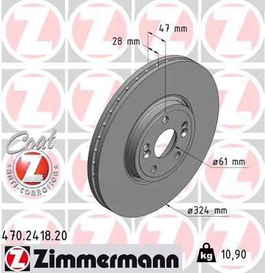 ZIMMERMANN Bremseskive 470241820 foraksel udvendig ventileret 324mm 28mm for RENAULT