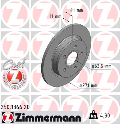 ZIMMERMANN Bremseskive 250136620 bagaksel fuld 271mm 11mm for FORD FORD (CHANGAN) FORD USA