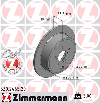 ZIMMERMANN Bremseskive 530246520 bagaksel fuld 286mm 10mm for SUBARU TOYOTA