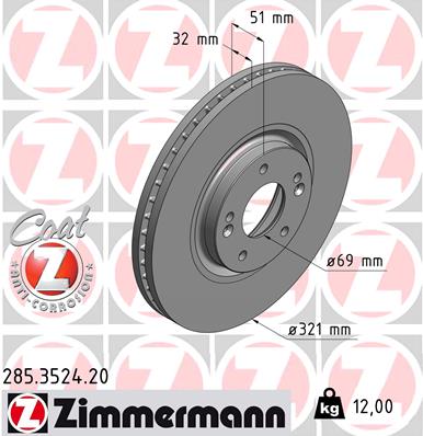 ZIMMERMANN Bremseskive 285352420 foraksel ventileret 321mm 32mm for HYUNDAI