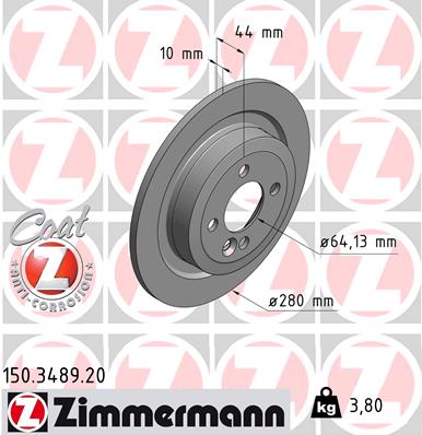 ZIMMERMANN Bremseskive 150348920 bagaksel fuld 280mm 10mm for MINI