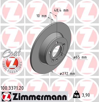ZIMMERMANN Bremseskive 100337120 bagaksel fuld 272mm 10mm for VAG