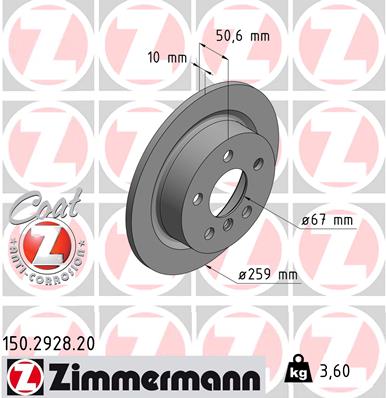 ZIMMERMANN Bremseskive 150292820 bagaksel fuld 259mm 10mm for MINI
