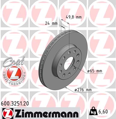 ZIMMERMANN Bremseskive 600325120 foraksel udvendig ventileret 276mm 24mm for VAG