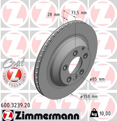 ZIMMERMANN Bremseskive 600323920 bagaksel udvendig ventileret 358mm 28mm for PORSCHE VAG