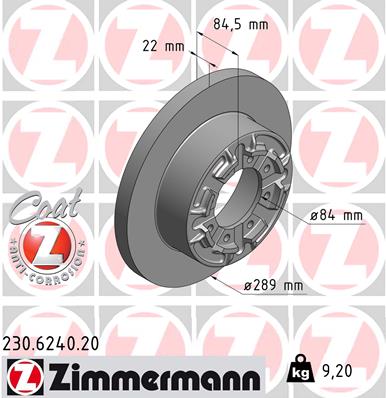 ZIMMERMANN Bremseskive 230624020 bagaksel fuld 289mm 22mm for IVECO