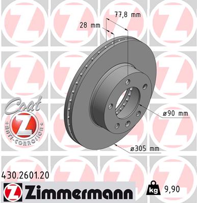 ZIMMERMANN Bremseskive 430260120 foraksel ventileret 306mm 28mm for OPEL NISSAN RENAULT