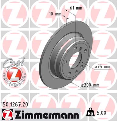 ZIMMERMANN Bremseskive 150126720 bagaksel fuld 300mm 10mm for BMW