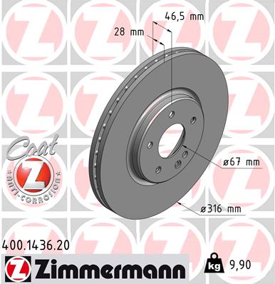 ZIMMERMANN Bremseskive 400143620 foraksel ventileret 316mm 28mm for MERCEDES-BENZ