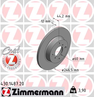 ZIMMERMANN Bremseskive 430148720 foraksel fuld 246mm 12mm for OPEL GENERAL MOTORS SUZUKI
