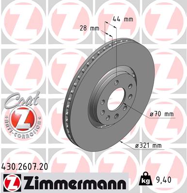 ZIMMERMANN Bremseskive 430260720 foraksel ventileret 321mm 28mm for OPEL GENERAL MOTORS