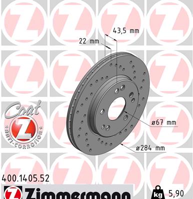 ZIMMERMANN Bremseskive 400140552 foraksel perforeret 284mm 22mm for MERCEDES-BENZ