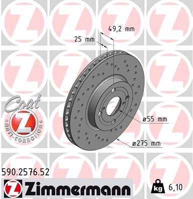 ZIMMERMANN Bremseskive 590257652 foraksel perforeret 275mm 25mm for TOYOTA