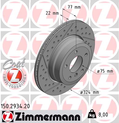 ZIMMERMANN Bremseskive 150293420 bagaksel Sænket 324mm 22mm for BMW