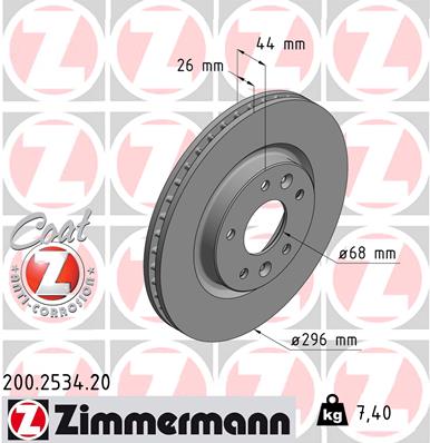 ZIMMERMANN Bremseskive 200253420 foraksel ventileret 296mm 26mm for NISSAN RENAULT