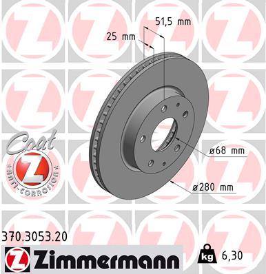 ZIMMERMANN Bremseskive 370305320 foraksel ventileret 280mm 25mm for MAZDA MAZDA (CHANGAN)