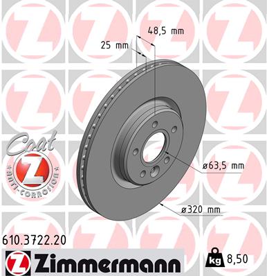ZIMMERMANN Bremseskive 610372220 foraksel ventileret 320mm 25mm for VOLVO