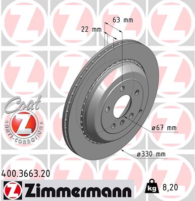 ZIMMERMANN Bremseskive 400366320 bagaksel udvendig ventileret 330mm 22mm for MERCEDES-BENZ