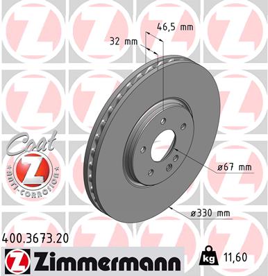 ZIMMERMANN Bremseskive 400367320 foraksel ventileret 330mm 32mm for MERCEDES-BENZ CHRYSLER