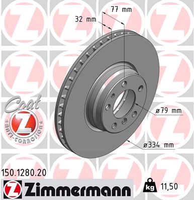 ZIMMERMANN Bremseskive 150128020 foraksel ventileret 334mm 32mm for BMW