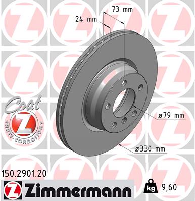 ZIMMERMANN Bremseskive 150290120 foraksel ventileret 330mm 24mm for BMW