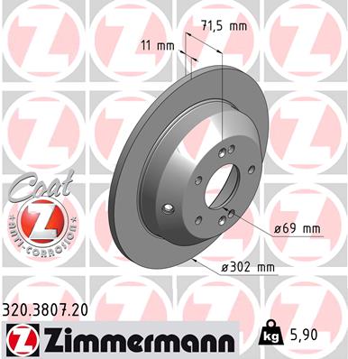 ZIMMERMANN Bremseskive 320380720 bagaksel ventileret 302mm 11mm for KIA KIA (DYK)