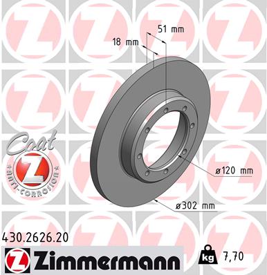 ZIMMERMANN Bremseskive 430262620 bagaksel fuld 302mm 18mm for OPEL GENERAL MOTORS NISSAN RENAULT