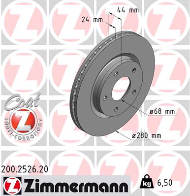 ZIMMERMANN Bremseskive 200252620 foraksel ventileret 280mm 24mm for NISSAN