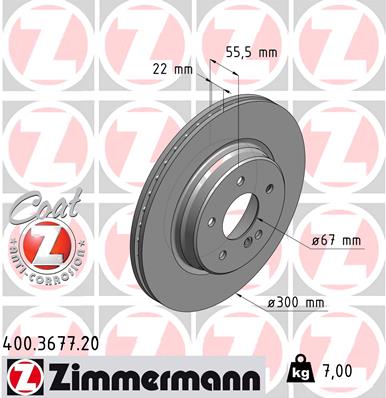 ZIMMERMANN Bremseskive 400367720 bagaksel ventileret 300mm 22mm for MERCEDES-BENZ