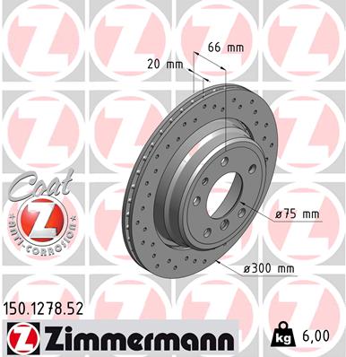 ZIMMERMANN Bremseskive 150127852 bagaksel perforeret 300mm 20mm for BMW